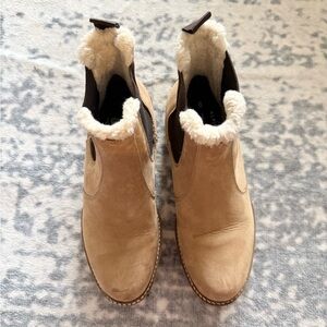 Alpine Design Tan Suede Shearling-Trim Chelsea Booties